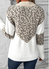 Light Camel Patchwork Leopard Long Sleeve V Neck Sweater | thumb picture 