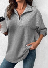 Grey Tummy Coverage Long Sleeve Turn Down Collar Sweatshirt | thumb picture 