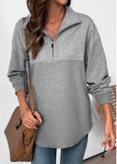 Grey Tummy Coverage Long Sleeve Turn Down Collar Sweatshirt | thumb picture 