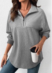Grey Tummy Coverage Long Sleeve Turn Down Collar Sweatshirt | thumb picture 