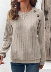 Light Coffee Patchwork Long Sleeve Round Neck Sweatshirt | thumb picture 