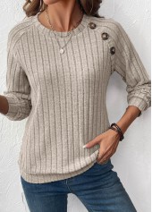 Light Coffee Patchwork Long Sleeve Round Neck Sweatshirt | thumb picture 