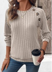 Light Coffee Patchwork Long Sleeve Round Neck Sweatshirt