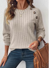 Light Coffee Patchwork Long Sleeve Round Neck Sweatshirt | thumb picture 