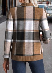 Dark Coffee Zipper Plaid Long Sleeve Stand Collar Jacket | thumb picture 