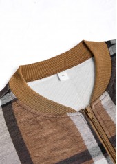Dark Coffee Zipper Plaid Long Sleeve Stand Collar Jacket | thumb picture 
