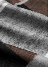 Dark Coffee Zipper Plaid Long Sleeve Stand Collar Jacket | thumb picture 