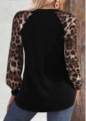 Black Patchwork Leopard Long Sleeve Round Neck Sweatshirt | thumb picture 