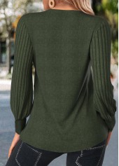 Plus Size Olive Green Patchwork Long Sleeve T Shirt | thumb picture 