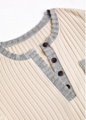 Beige Button Long Sleeve Split Neck Sweatshirt | thumb picture 