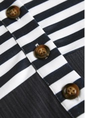 Navy Button Striped Long Sleeve Split Neck Sweatshirt | thumb picture 