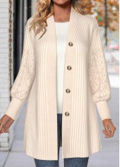 Beige Button Lace Long Sleeve Coat