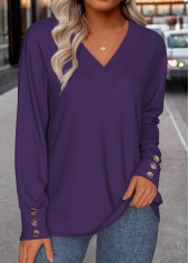 Purple Button Long Sleeve V Neck Sweatshirt | thumb picture 