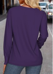 Purple Button Long Sleeve V Neck Sweatshirt | thumb picture 