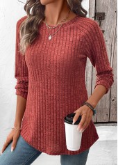 Brick Red Curved Hem Long Sleeve T Shirt | thumb picture 