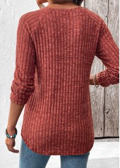 Brick Red Curved Hem Long Sleeve T Shirt | thumb picture 