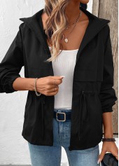 Black Drawstring Long Sleeve Hooded Coat | thumb picture 