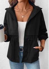 Black Drawstring Long Sleeve Hooded Coat | thumb picture 