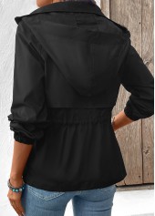 Black Drawstring Long Sleeve Hooded Coat | thumb picture 