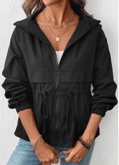 Black Drawstring Long Sleeve Hooded Coat | thumb picture 