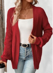 Wine Red Long Sleeve Tunic Cardigan | thumb picture 