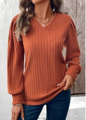 Terracotta Tummy Coverage Long Sleeve V Neck T Shirt