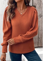 Terracotta Tummy Coverage Long Sleeve V Neck T Shirt | thumb picture 