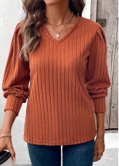 Terracotta Tummy Coverage Long Sleeve V Neck T Shirt | thumb picture 