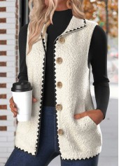 White Button Sleeveless Stand Collar Waistcoat | thumb picture 