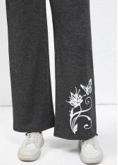 Dark Grey Drawstring Butterfly Print Wide Leg Pants