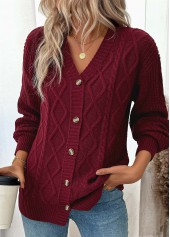Wine Red Button Long Sleeve Cardigan | thumb picture 