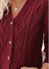 Wine Red Button Long Sleeve Cardigan | thumb picture 
