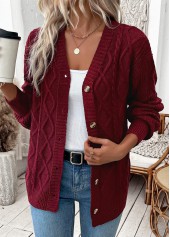Wine Red Button Long Sleeve Cardigan | thumb picture 