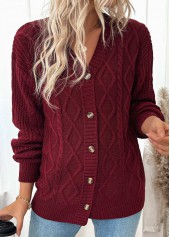 Wine Red Button Long Sleeve Cardigan | thumb picture 