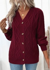 Wine Red Button Long Sleeve Cardigan | thumb picture 