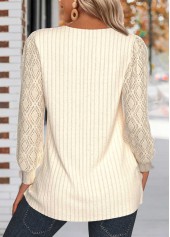 Beige Criss Cross Long Sleeve V Neck T Shirt | thumb picture 