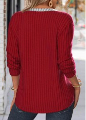 Wine Red Button Long Sleeve Split Neck Sweatshirt | thumb picture 