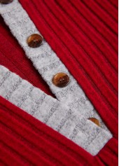 Wine Red Button Long Sleeve Split Neck Sweatshirt | thumb picture 