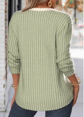 Sage Green Patchwork Long Sleeve Split Neck Sweatshirt | thumb picture 