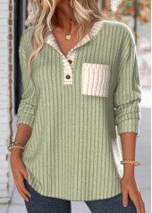 Sage Green Patchwork Long Sleeve Split Neck Sweatshirt | thumb picture 
