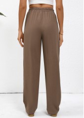 Dark Coffee Drawstring Straight Leg Elastic Waist Pants | thumb picture 