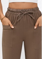 Dark Coffee Drawstring Straight Leg Elastic Waist Pants | thumb picture 