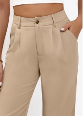 Light Camel Button Straight Leg High Waisted Pants | thumb picture 