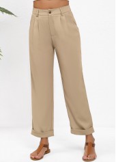 Light Camel Button Straight Leg High Waisted Pants | thumb picture 
