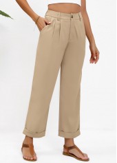 Light Camel Button Straight Leg High Waisted Pants | thumb picture 