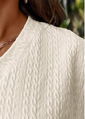 Beige Jacquard Long Sleeve V Neck T Shirt | thumb picture 