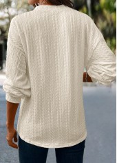 Beige Jacquard Long Sleeve V Neck T Shirt | thumb picture 