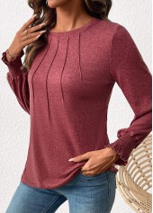 Brick Red Tuck Stitch Long Sleeve T Shirt | thumb picture 