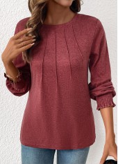 Brick Red Tuck Stitch Long Sleeve T Shirt