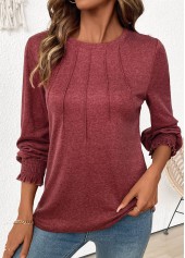 Brick Red Tuck Stitch Long Sleeve T Shirt | thumb picture 